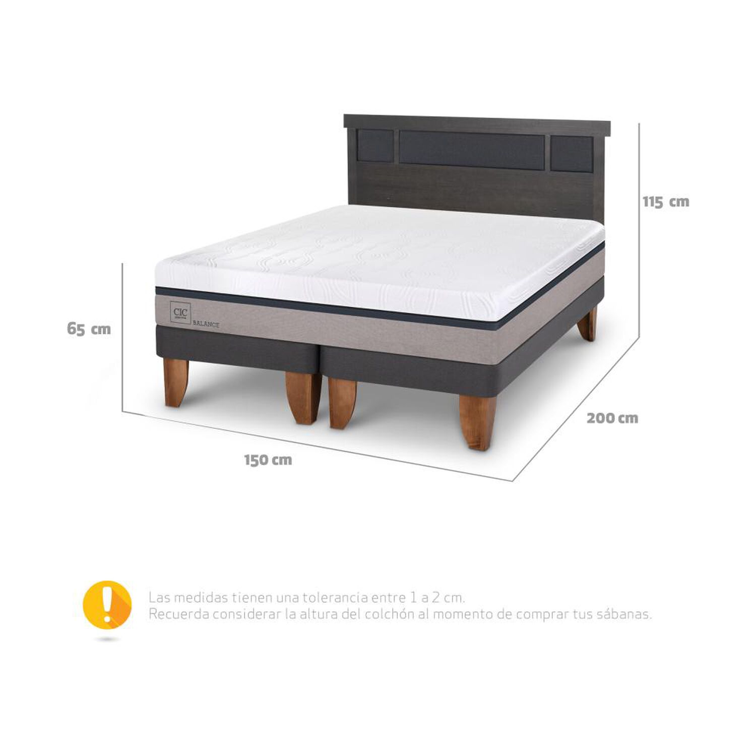Cama Europea Cic Balance / 2 Plazas / Base Dividida + Respaldo image number 3.0