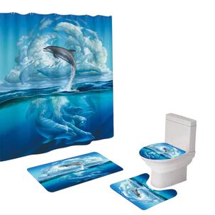 Juego De Ba&ntilde;o Set De 4 Piezas Cortina + Tapa Wc + 2 Alfombras Sb4p-6