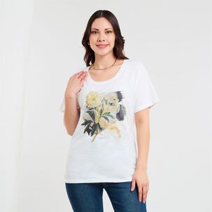 Polera Lisa Estampado Delantero Manga Corta Cuello Redondo Mujer Sexy Large