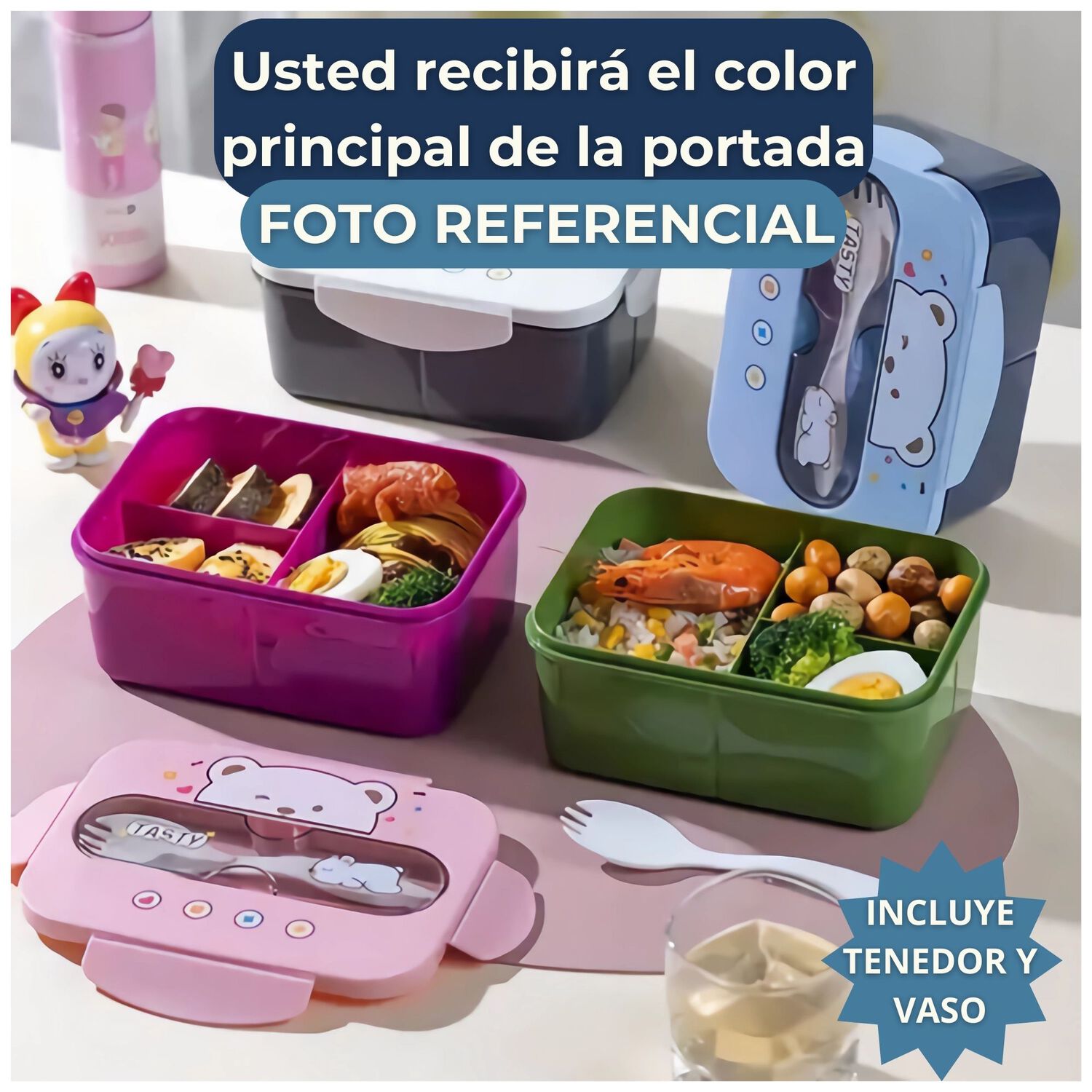 Fiambrera Contenedor Osito Tasty 1200 Ml + Cubiertos T&aacute;per Infantil Blue image number 4.0