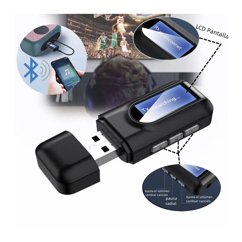 Transmisor Y Receptor Bluetooth De Audio Y Datos Rx - Tx Bt 5.0 Pantalla Lcd image number 1.0