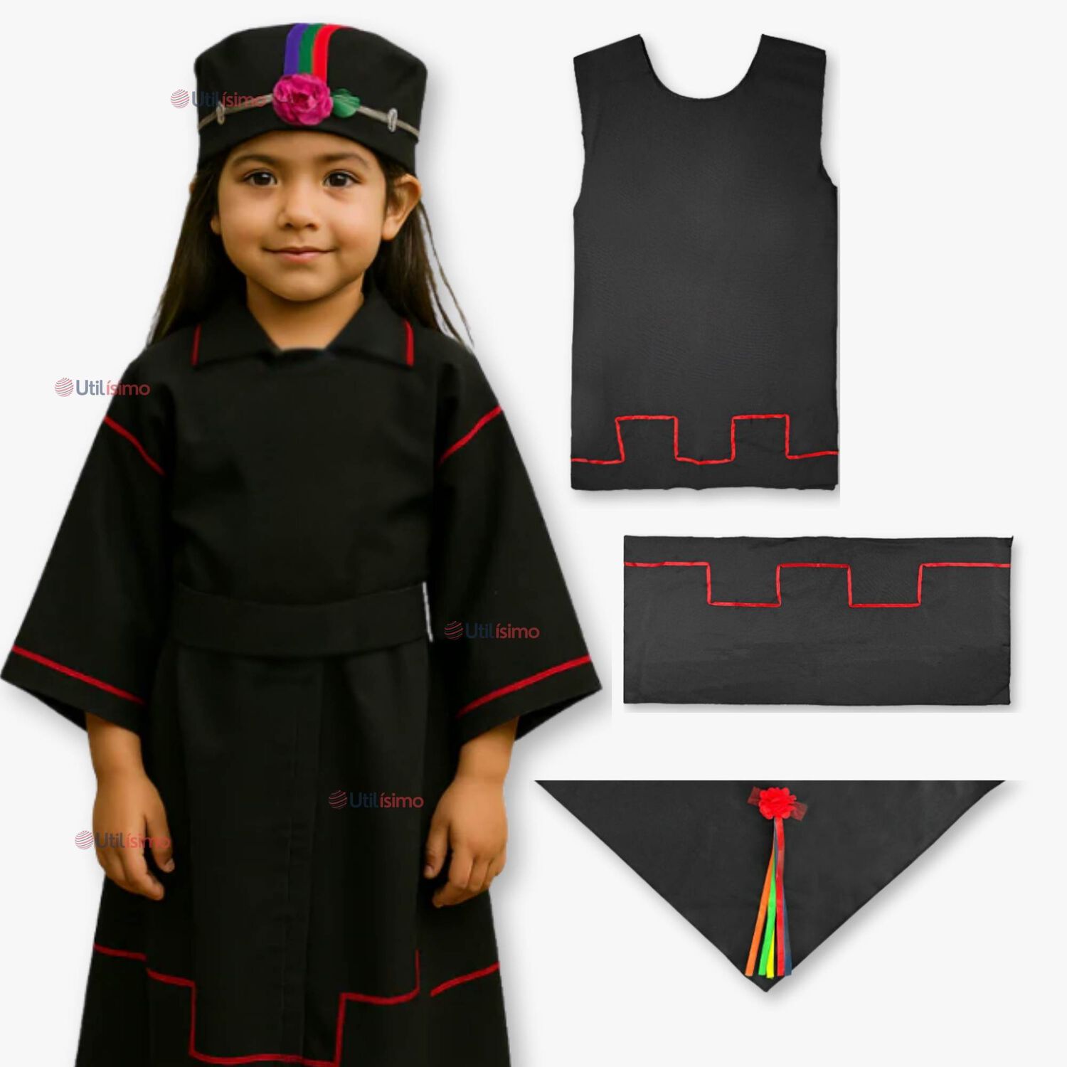 Traje Vestido Mapuche Ni&ntilde;a 4 A&ntilde;os Hasta Talla S Vestimenta T&iacute;pica image number 0.0