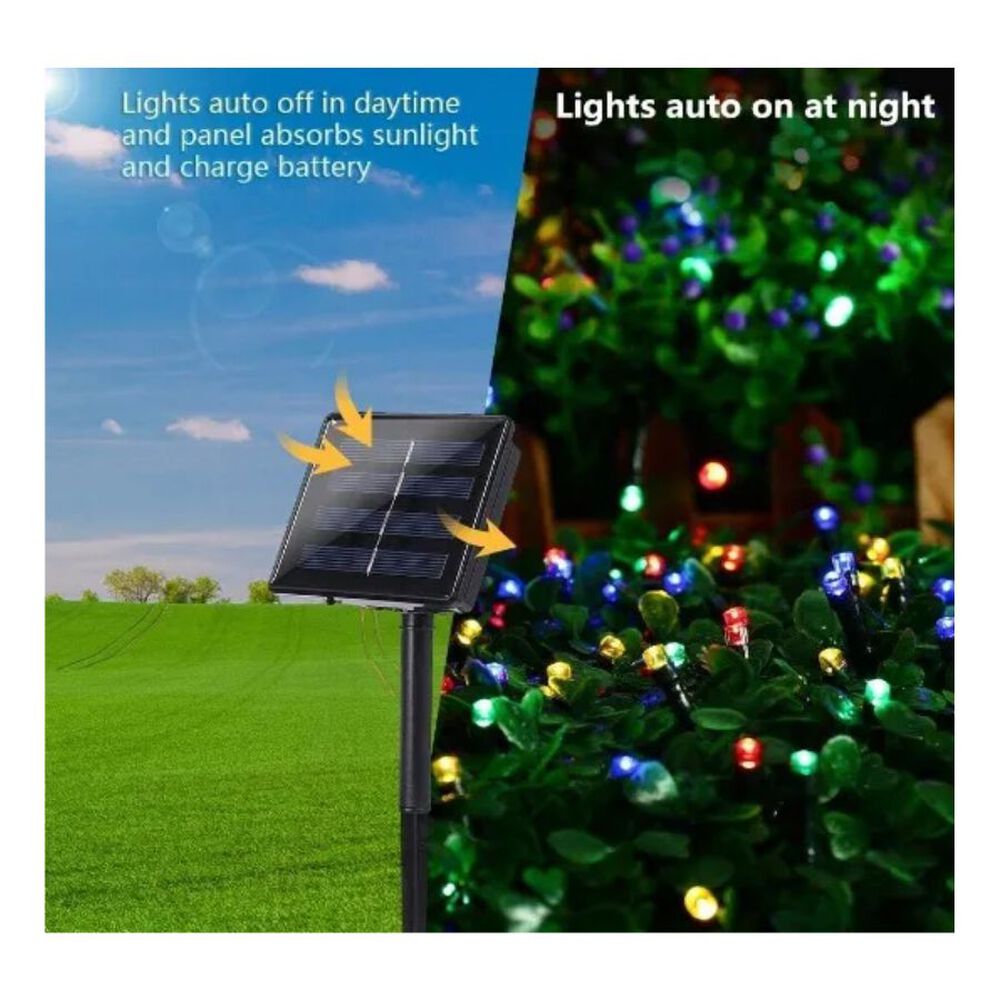 Luces De Navidad De Exteriores 100 Led Multicolor Con Panel Solar image number 4.0