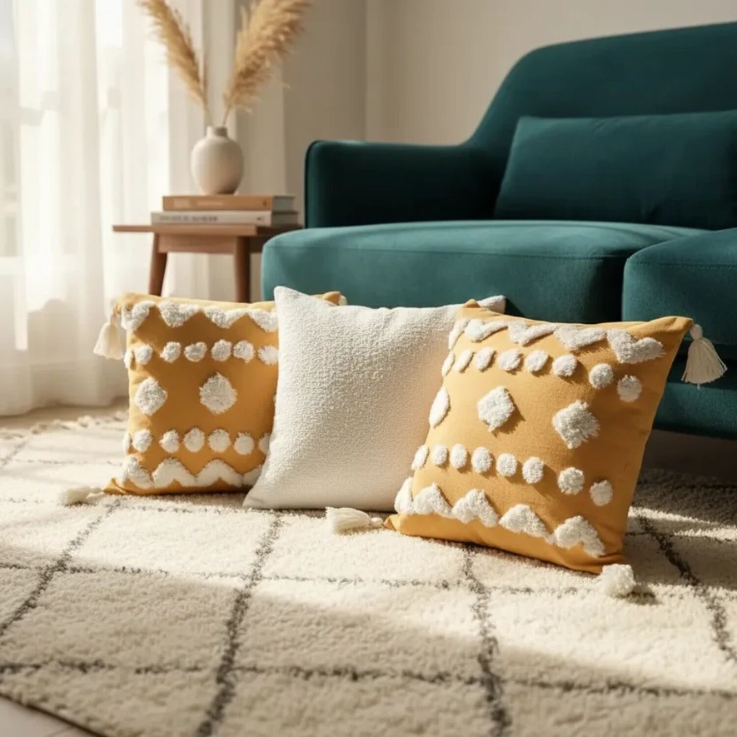 Set De 3 Cojines Decorativos Boho Amarillo Y Blanco image number 2.0