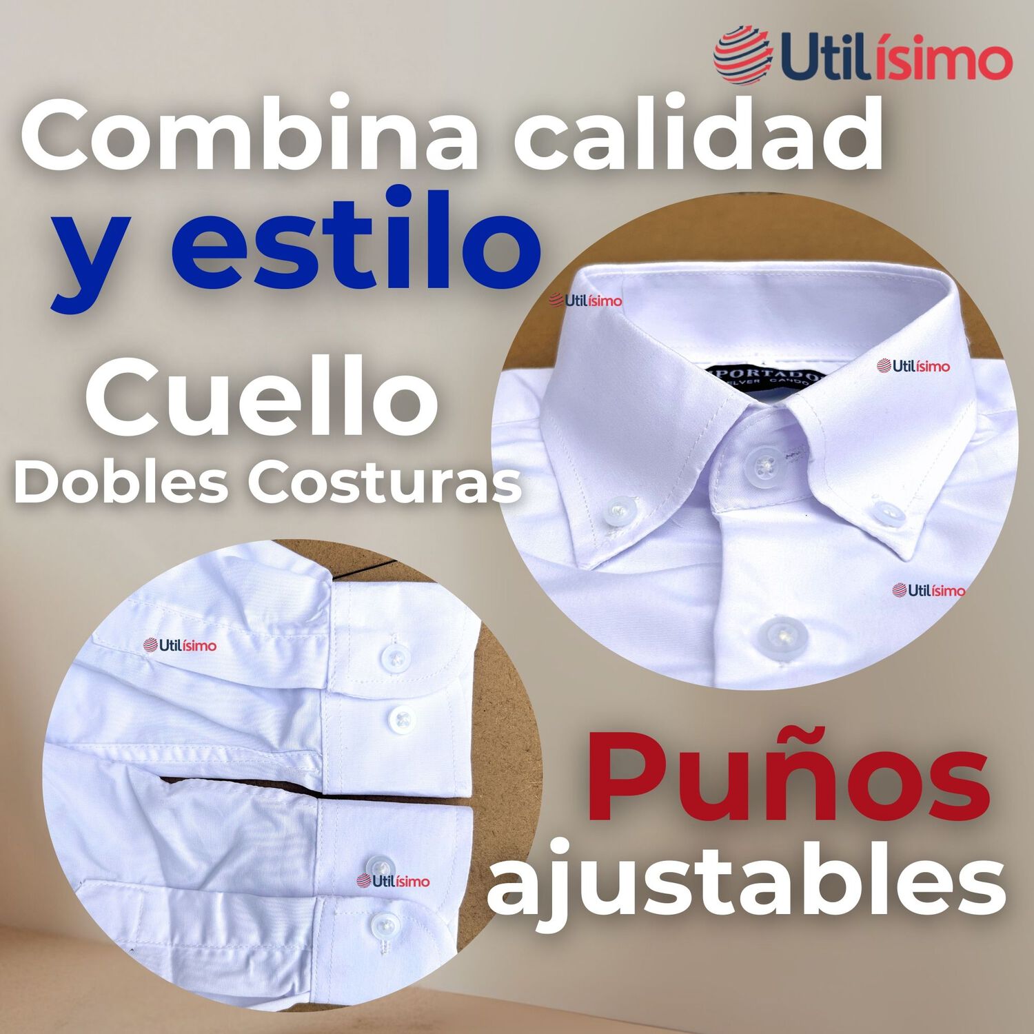 Camisa Casual De Vestir Manga Larga Cuello Americano Algod&oacute;n Blanco image number 3.0