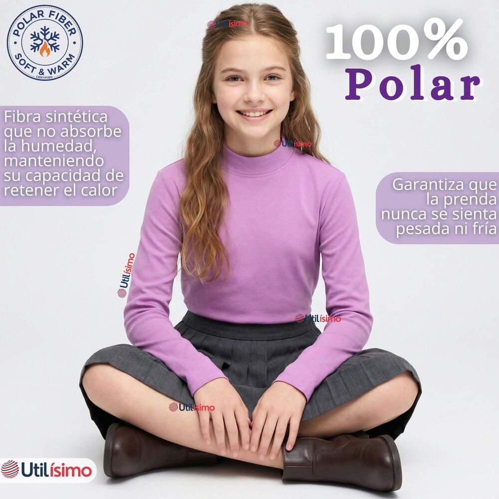 Polera Camiseta Polar Lila Primera Capa Cuello Beatle Manga Larga Ni&ntilde;a image number 3.0