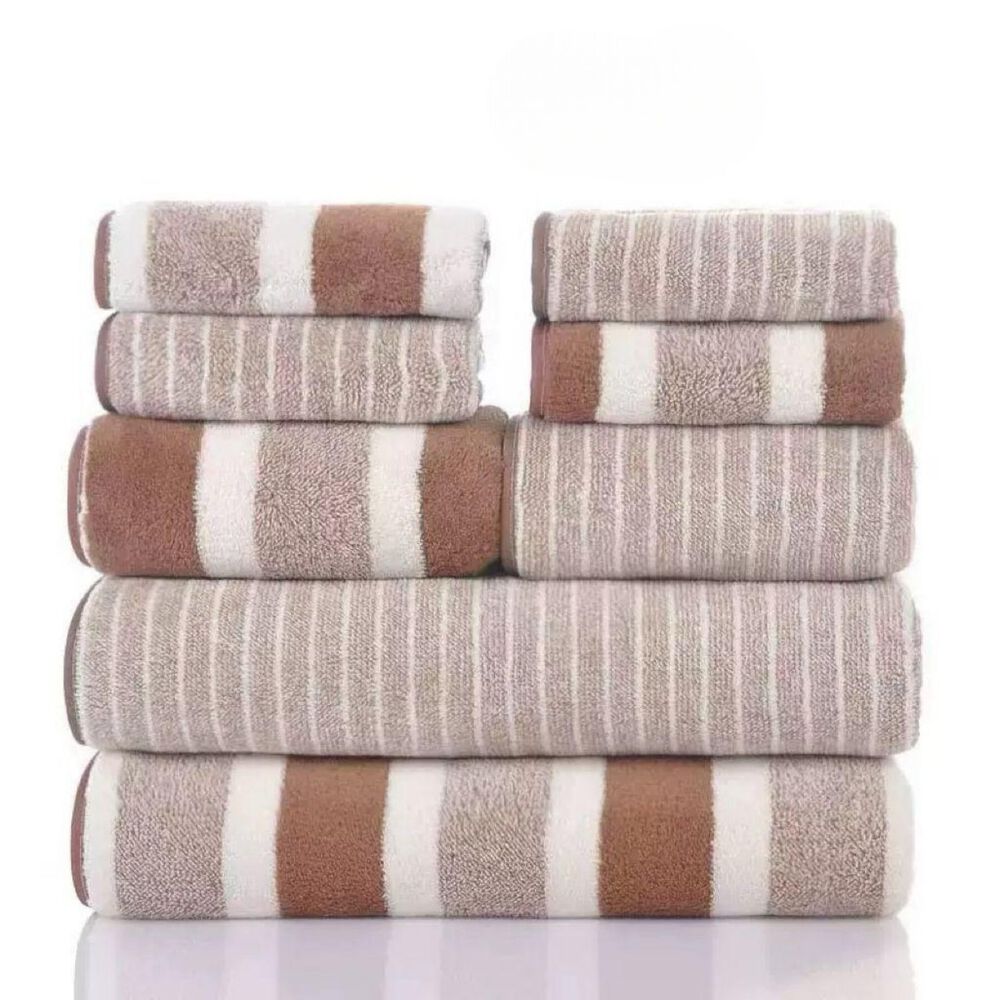 Set De 8 Toallas Rayadas Ultra Absorbentes Estilo Spa Marron image number 0.0