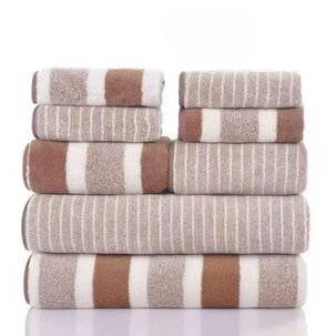 Set De 8 Toallas Rayadas Ultra Absorbentes Estilo Spa Marron