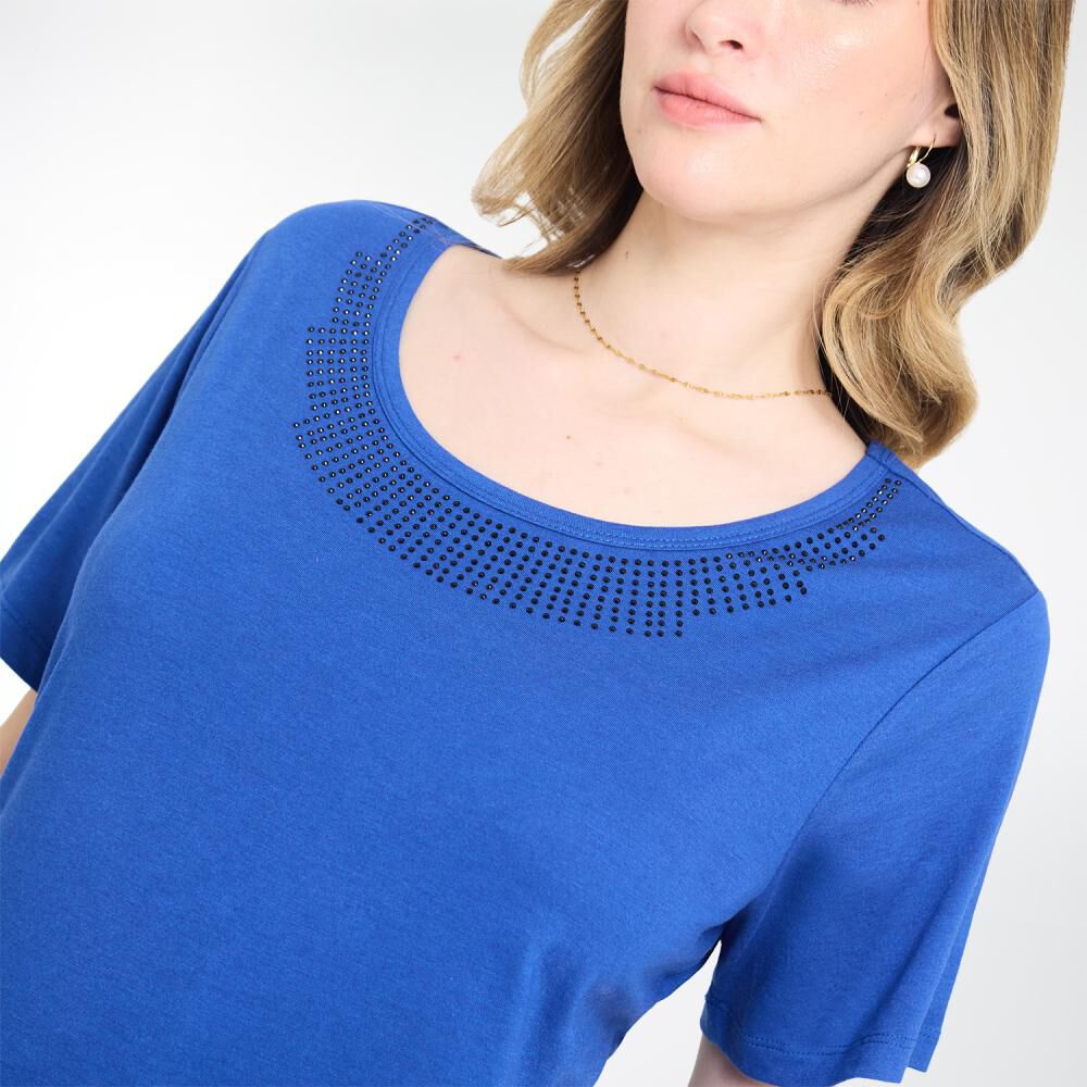 Polera Lisa Manga Corta Cuello Redondo Con Apicaci&oacute;n Mujer Lesage image number 4.0