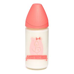 Mamadera Vidrio 240ml 3p + Funda Silicona Rosa