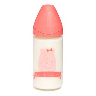 Mamadera Vidrio 240ml 3p + Funda Silicona Rosa