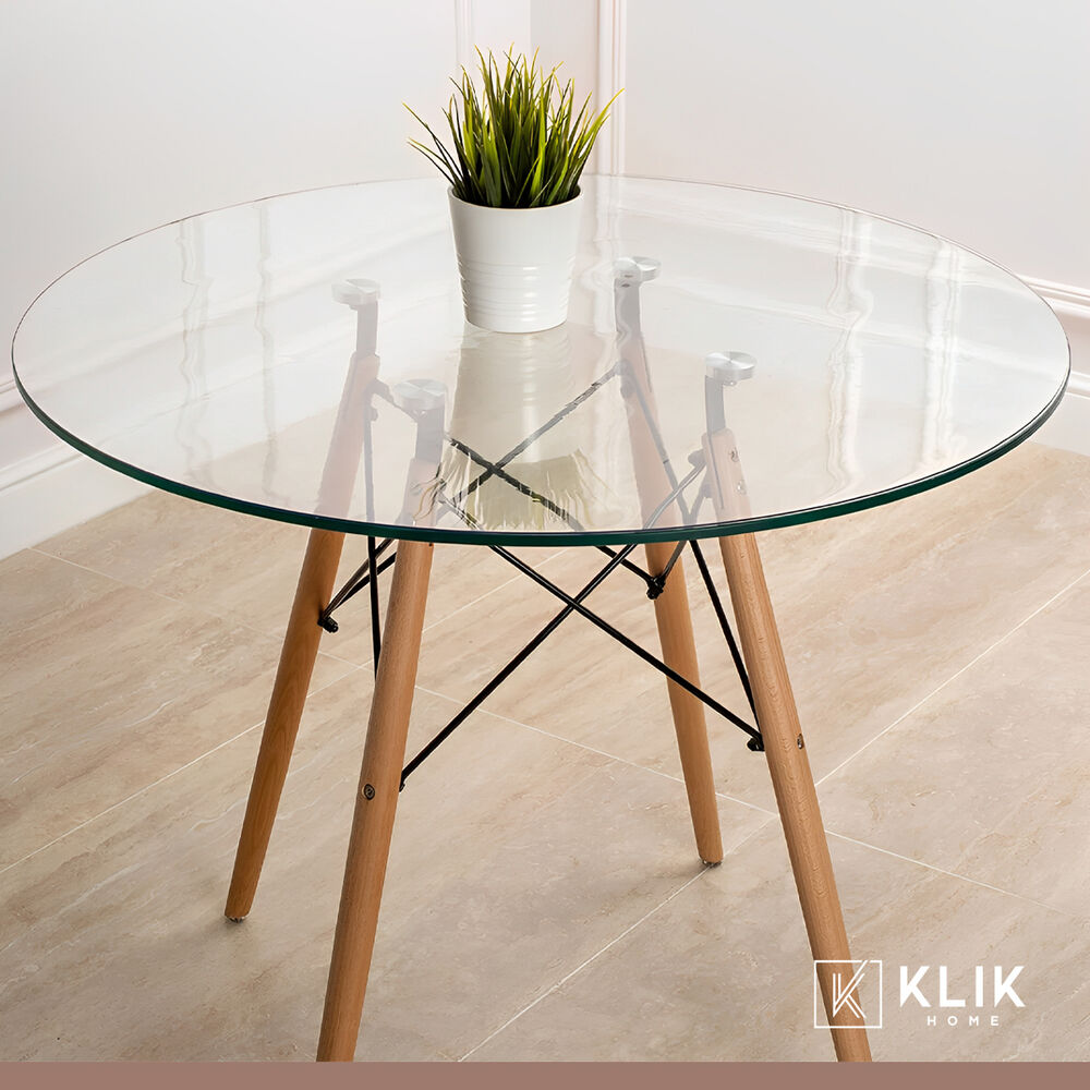 Comedor Mesa Eames Redonda Vidrio 100cm + 4 Sillas Windsor Blancas image number 7.0