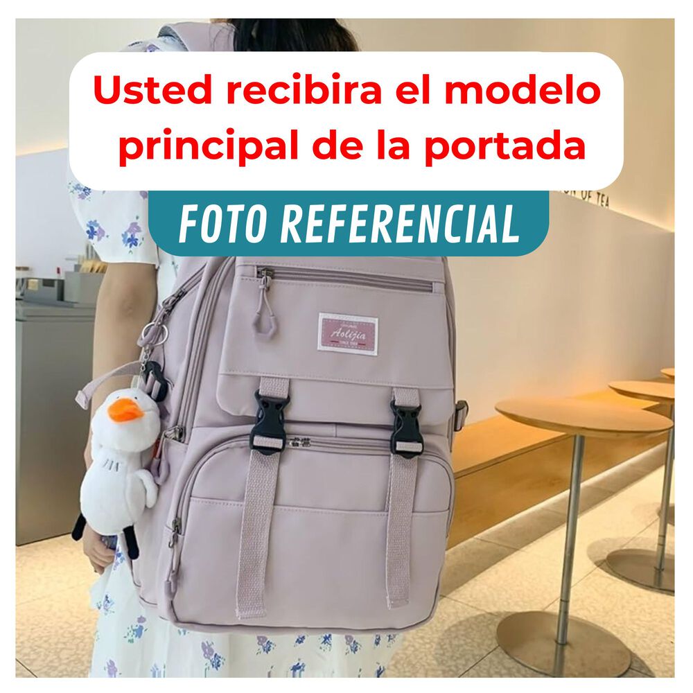 Mochila Bolso Escolar Juvenil Impermeable Dise&ntilde;o Unicolor Purple image number 3.0