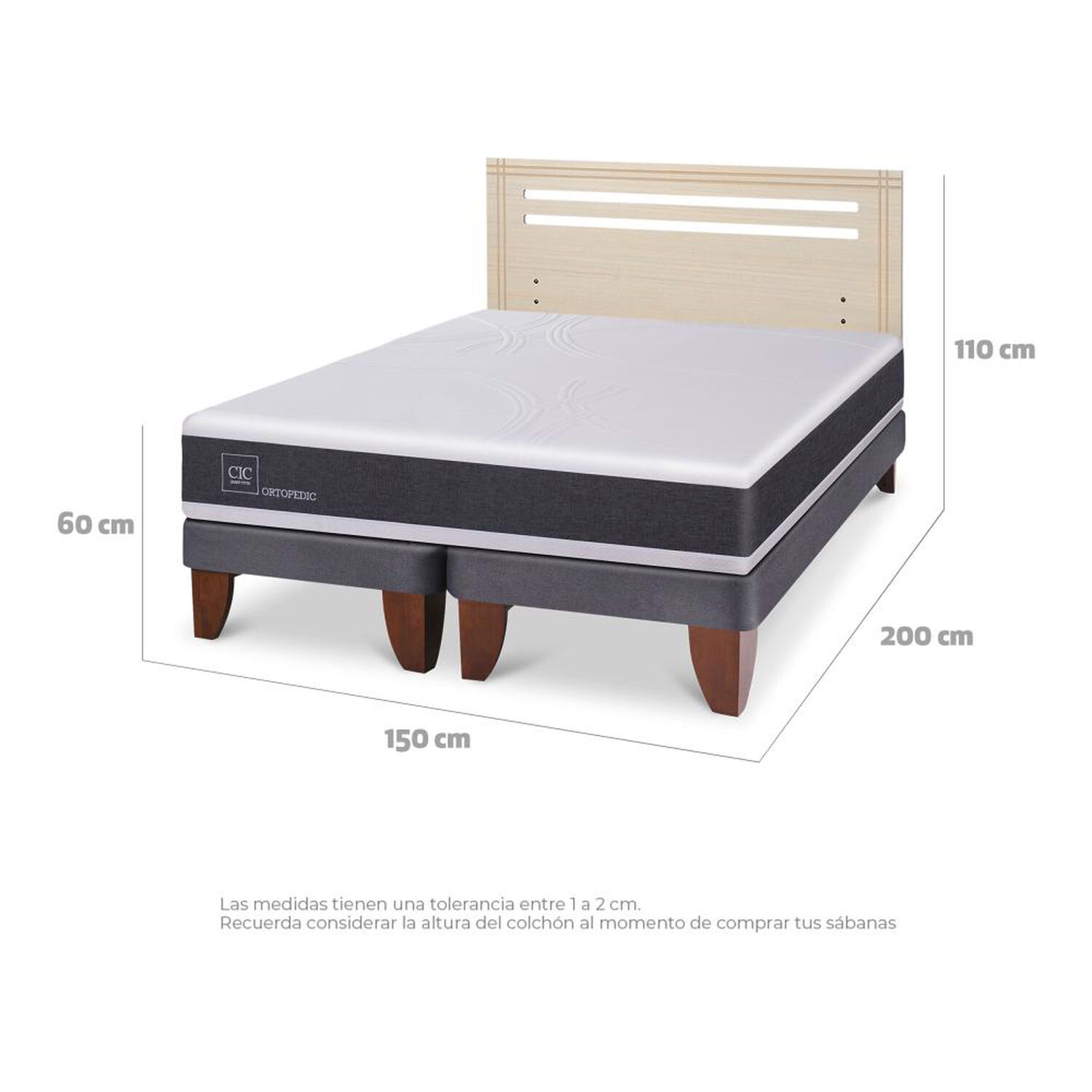 Cama Europea Cic Ortopedic / 2 Plazas / Base Dividida + Respaldo image number 4.0