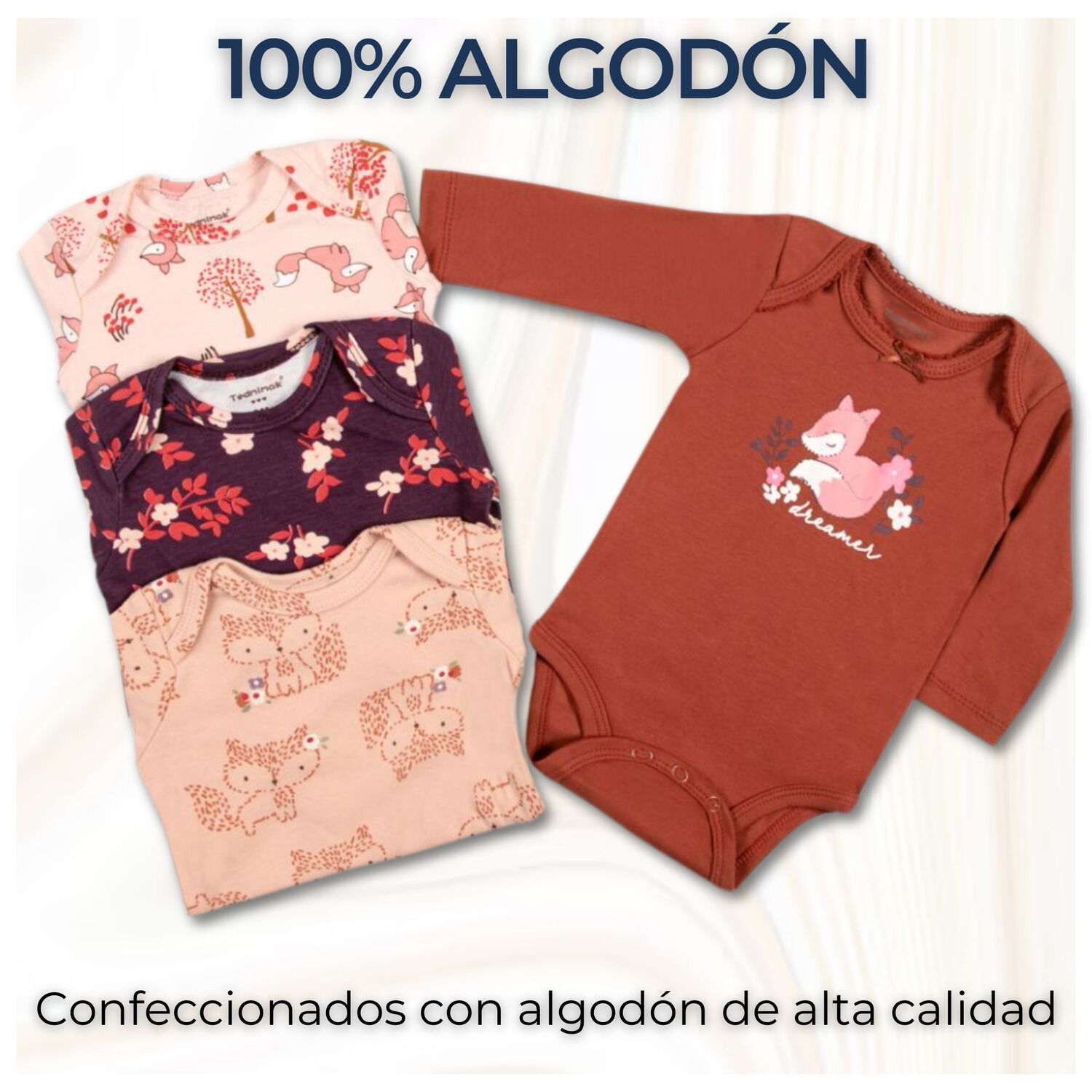 Pack 4 Bodys Ni&ntilde;a Manga Larga Tedmimak 100% Algod&oacute;n Delicate Floral image number 1.0