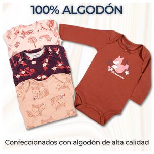 Pack 4 Bodys Ni&ntilde;a Manga Larga Tedmimak 100% Algod&oacute;n Delicate Floral