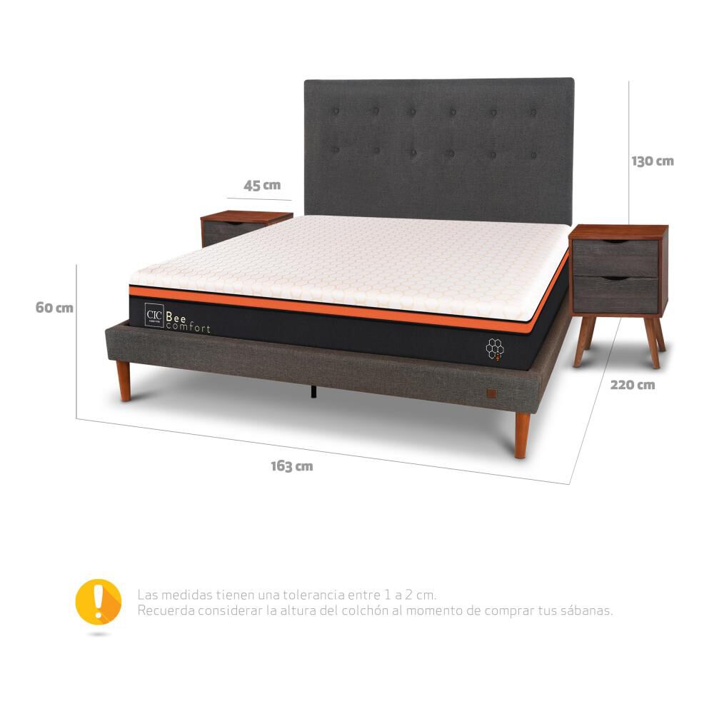 Cama Europea Cic Bee Comfort / 2 Plazas / Base Normal + Set De Maderas image number 5.0