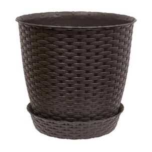 Pack X4 Plato Maceta Redonda Estilo Ratán 2523 Centimetros Marrón Moro Reyplast