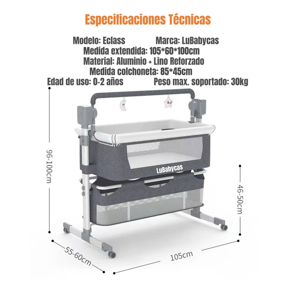 Cuna Colecho Mecedora El&eacute;ctrica Gris Lubabycas image number 4.0