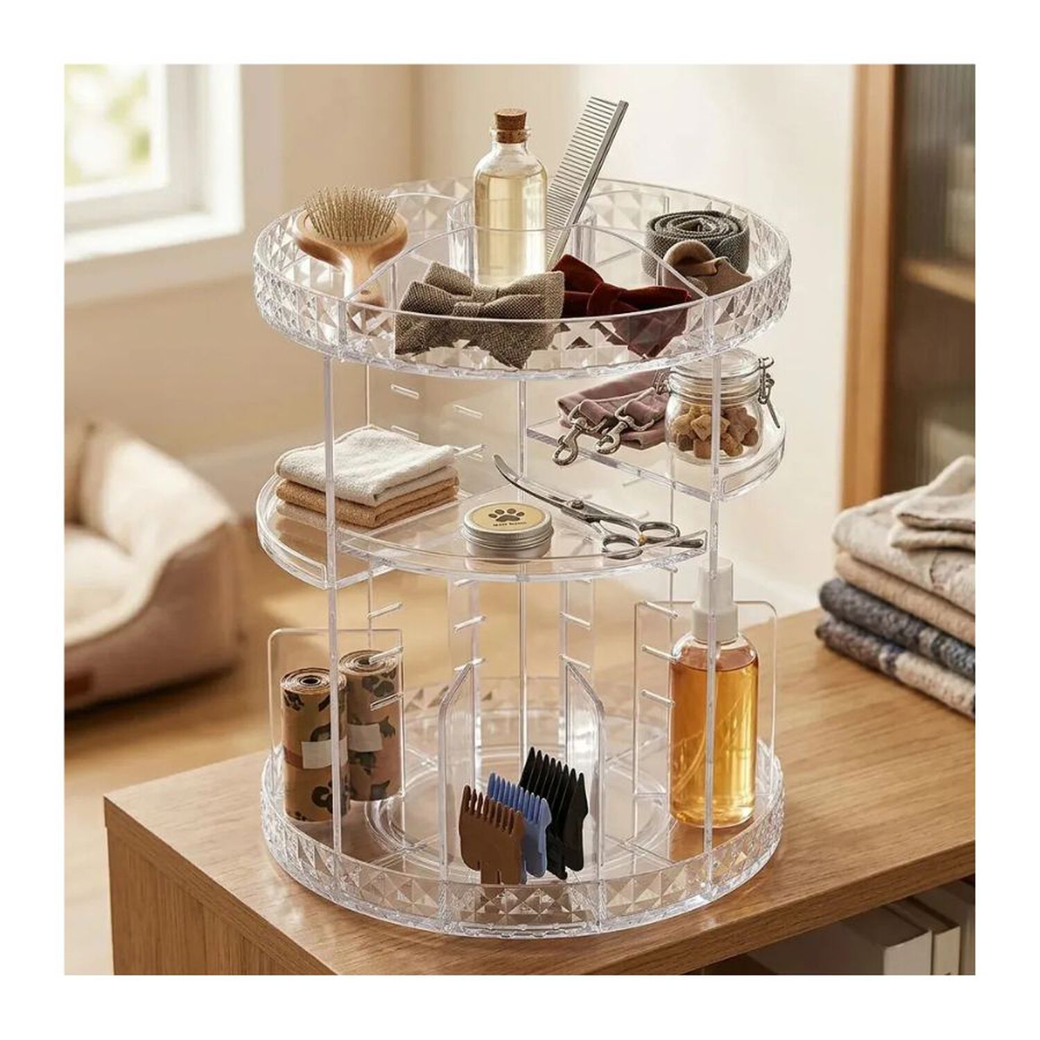 Organizador Maquillaje Giratorio Acr&iacute;lico Transparente 3 Niveles image number 3.0
