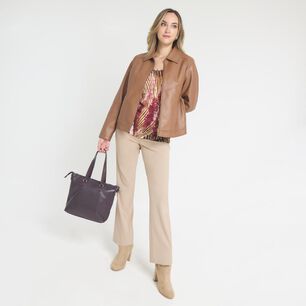 Chaqueta Ecocuero B&aacute;sica Cuello Camisero Mujer Lesage