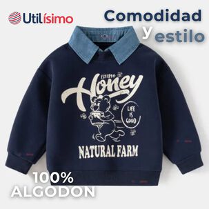 Poler&oacute;n Estilo Pique Manga Larga Ni&ntilde;o 100% Algod&oacute;n Azul