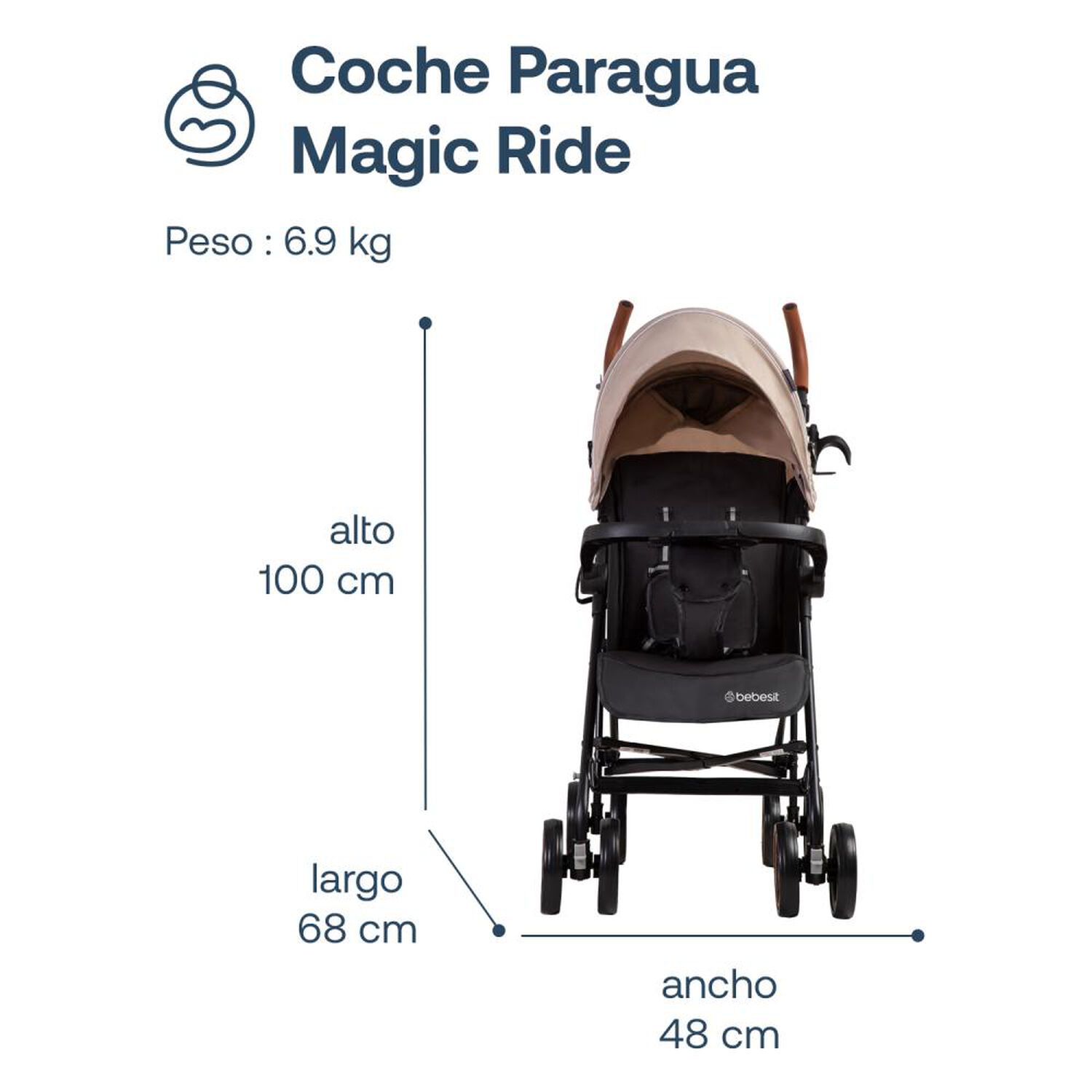 Coche Paragua Bebesit Magic Ride Fiesta Beige image number 3.0