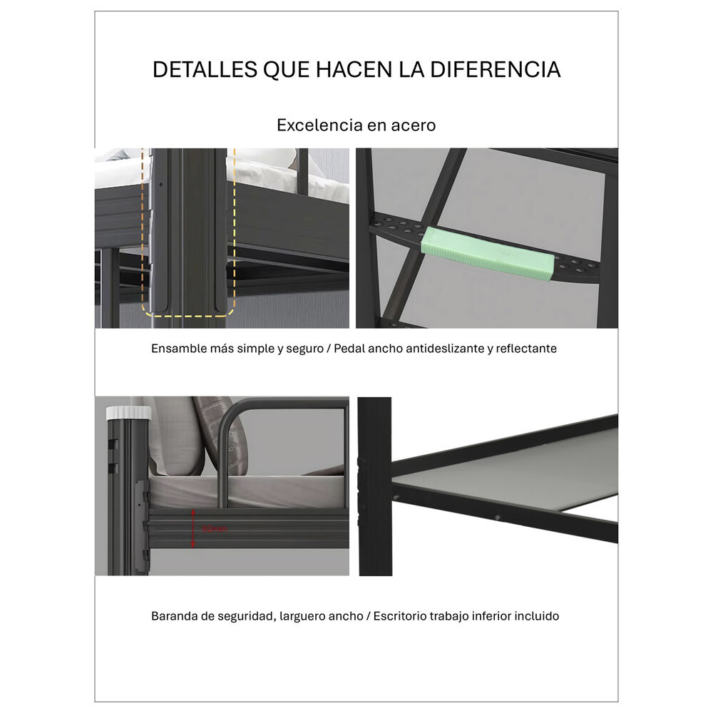 Cama Alta Con Escritorio Strong 1 Plaza Negro image number 4.0