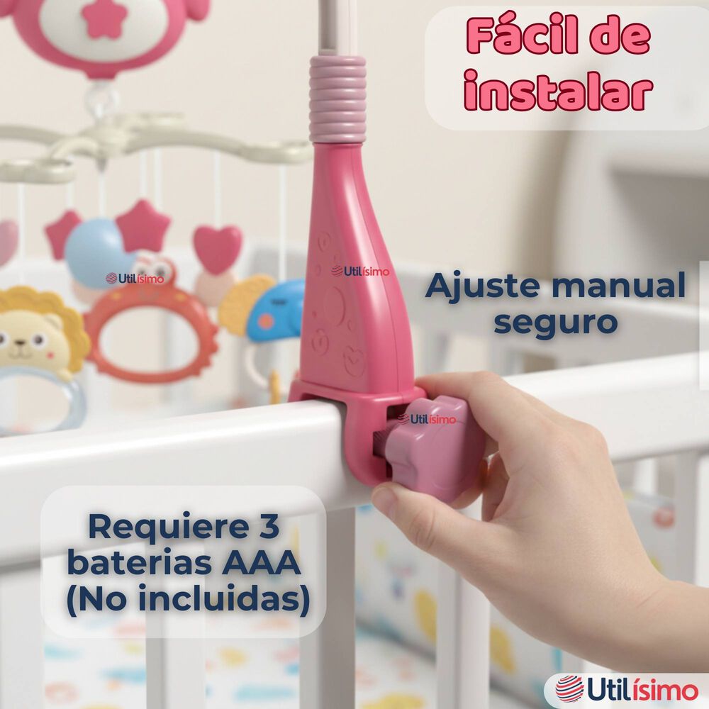 M&oacute;vil Giratorio Musical Proyector Beb&eacute; Ni&ntilde;a Rosado image number 4.0