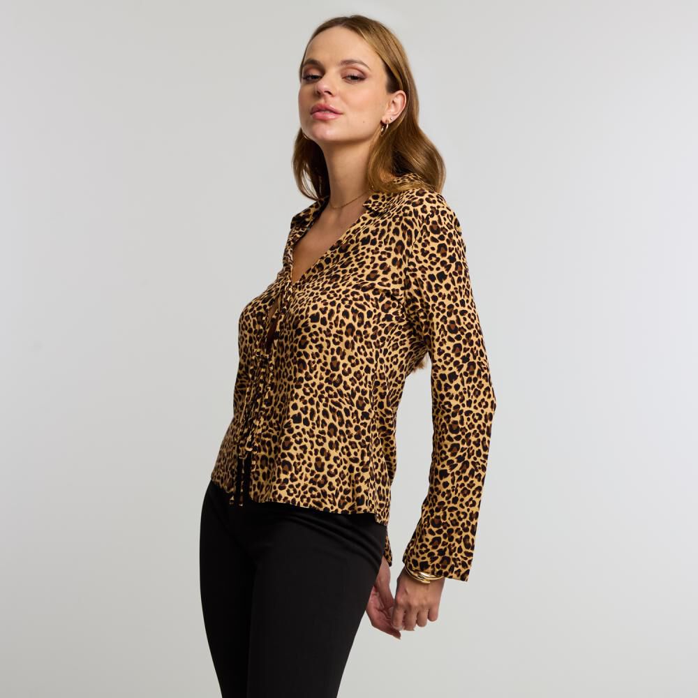 Blusa Con Lazos Manga Larga Cuello Camisero Mujer Kimera image number 2.0