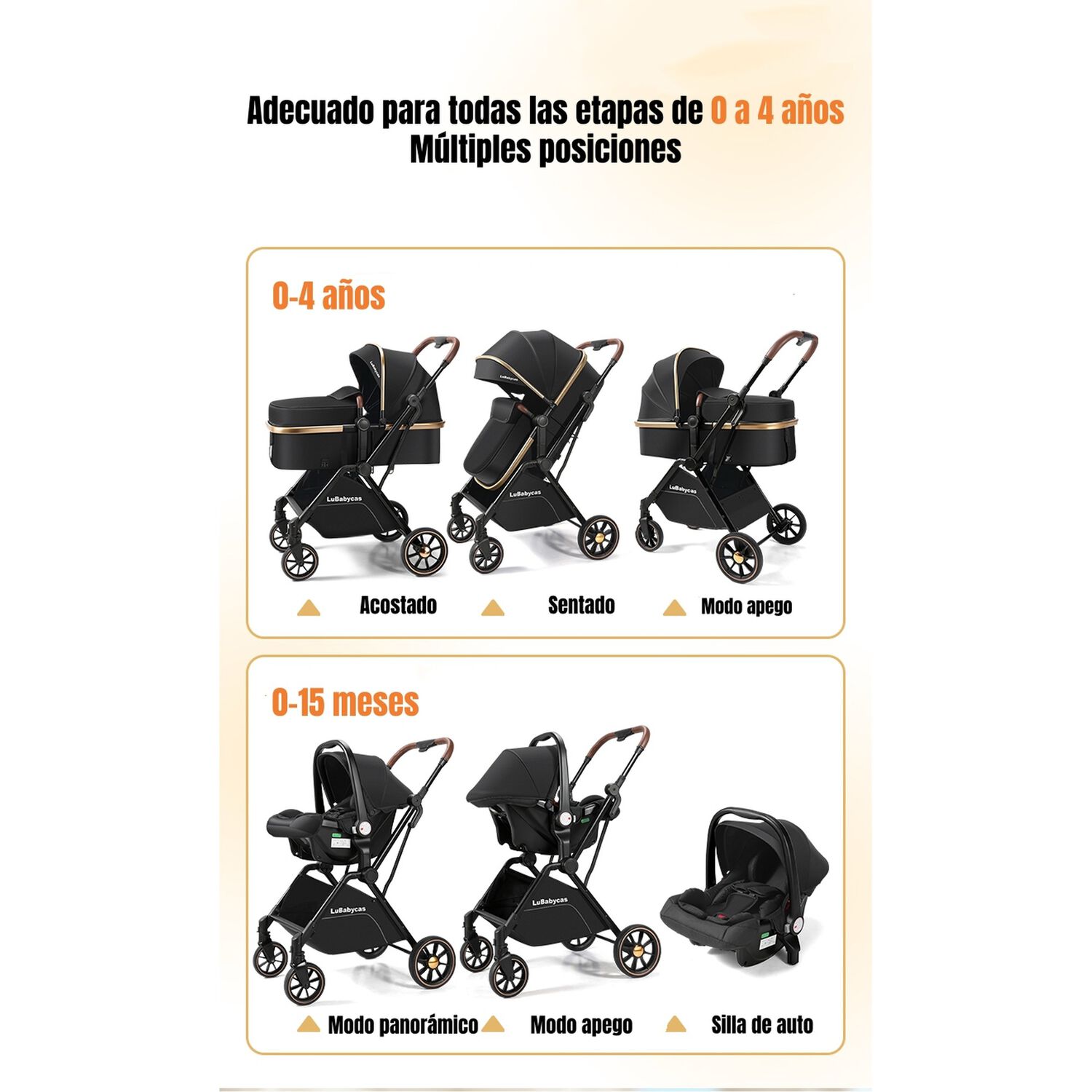Coche Travel System 0-4 A&ntilde;os Aluminio Alvin Negro Lubabycas image number 10.0