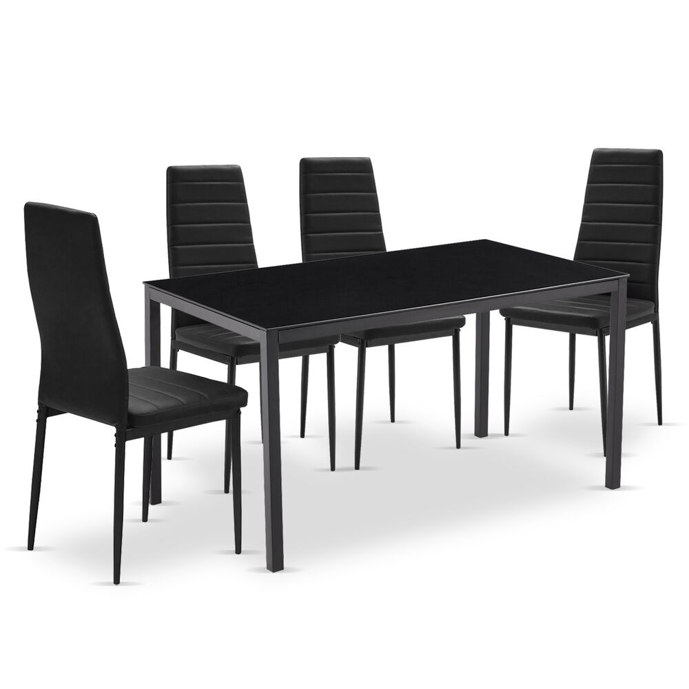 Comedor Mesa Vidrio 75x80x120cm + 4 Sillas Pu Negro image number 0.0