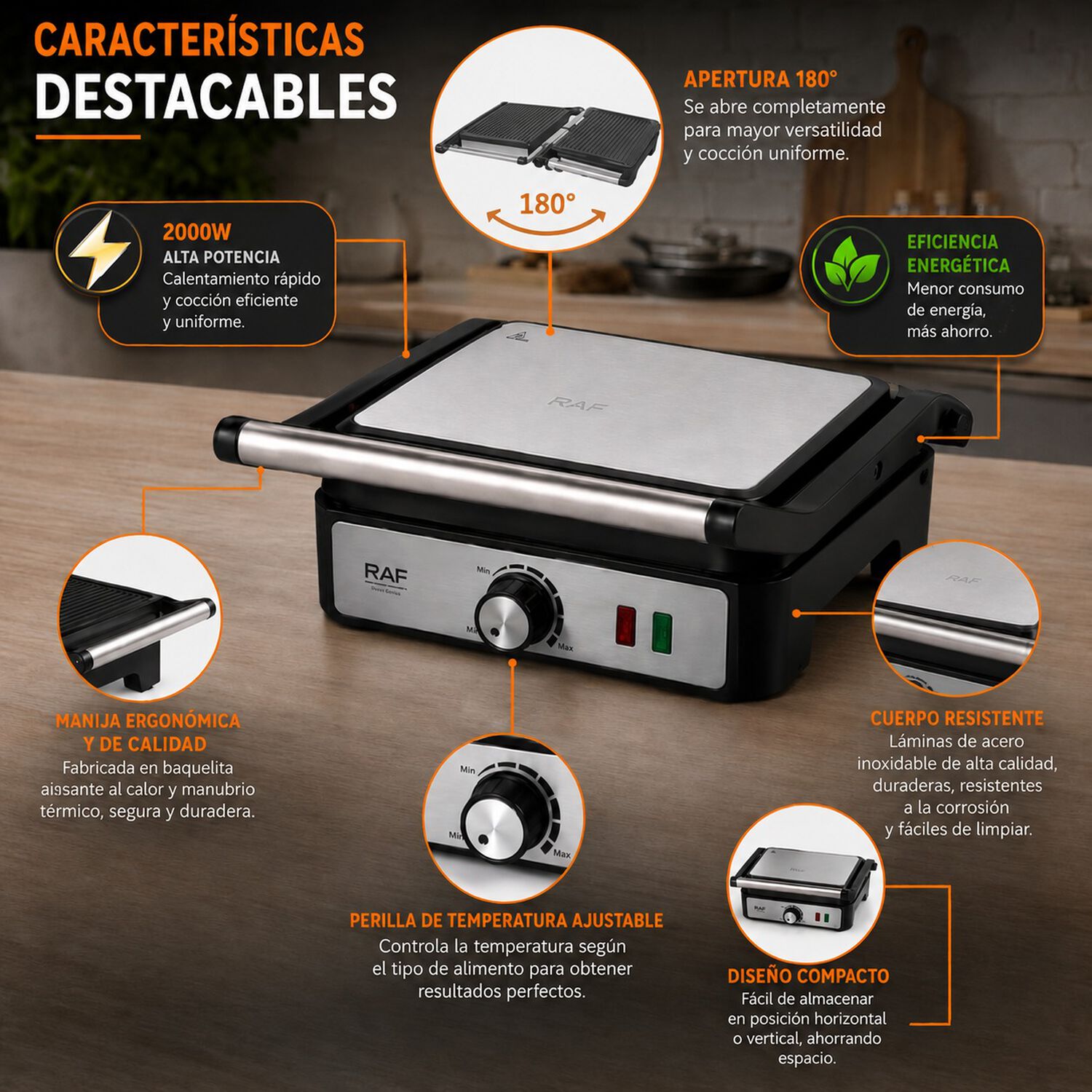 Tostador Panini Plancha Parrillera 2000w Con Grill Color Cromo Con Negro image number 1.0