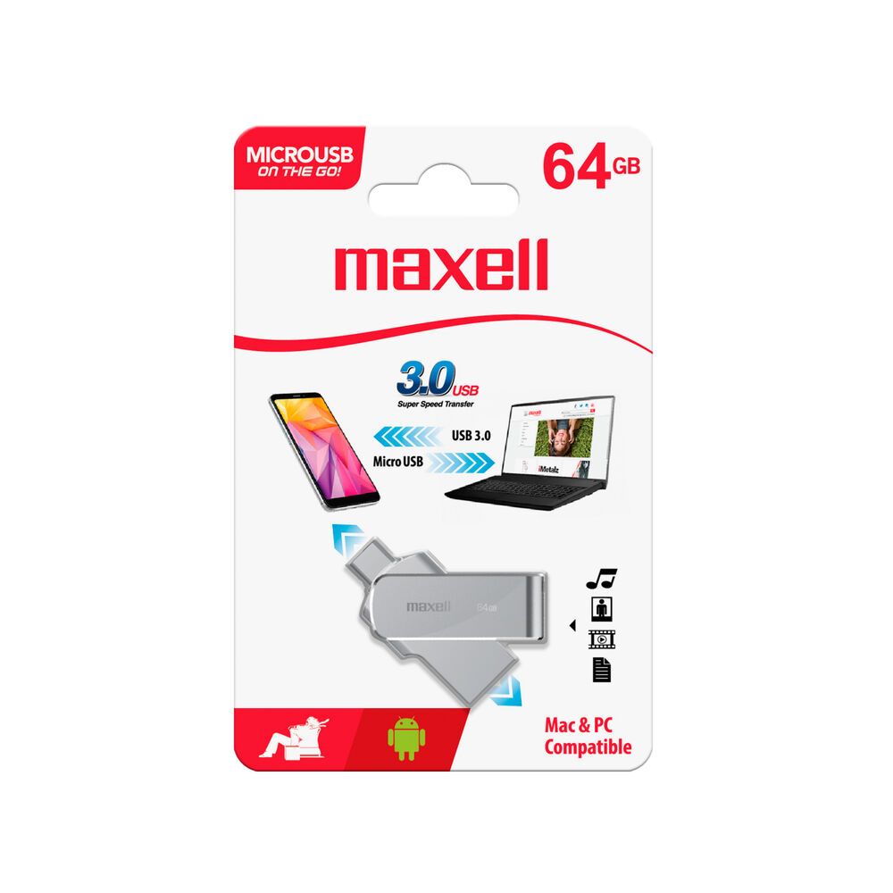 Pendrive Microusb Otg 3.0 64gb Maxell Compatible Mac Windows image number 2.0