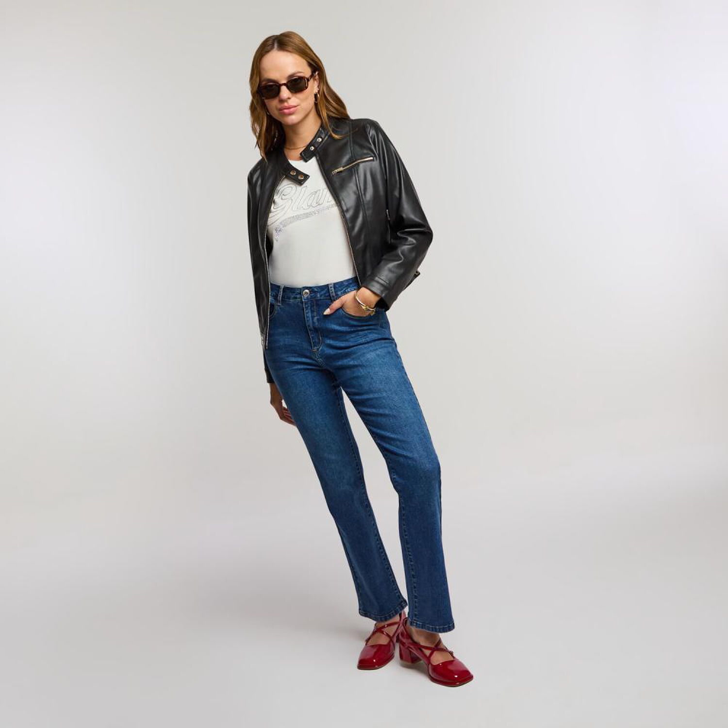 Jeans Focalizado Tiro Medio Straight Mujer Kimera image number 1.0