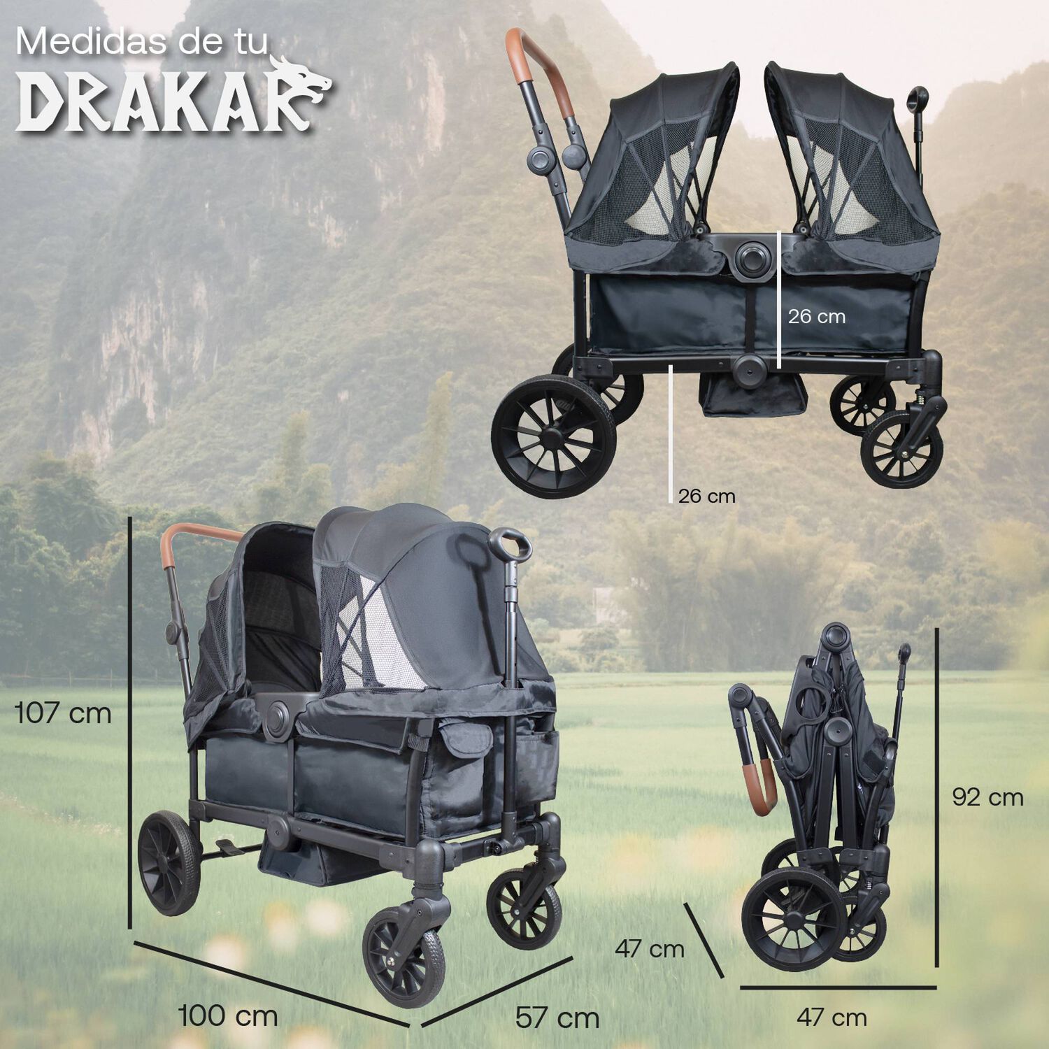 Coche Y Carro De Paseo Doble Wagon Drakar Negro image number 7.0