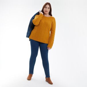 Sweater Talla Grande Liso Trenzado Cuello Redondo Mujer Sexy Large