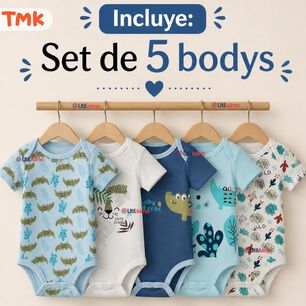 Pack 5 Bodys Manga Corta 100% Algod&oacute;n Tedmimak Ni&ntilde;o Blue Croc Jungle