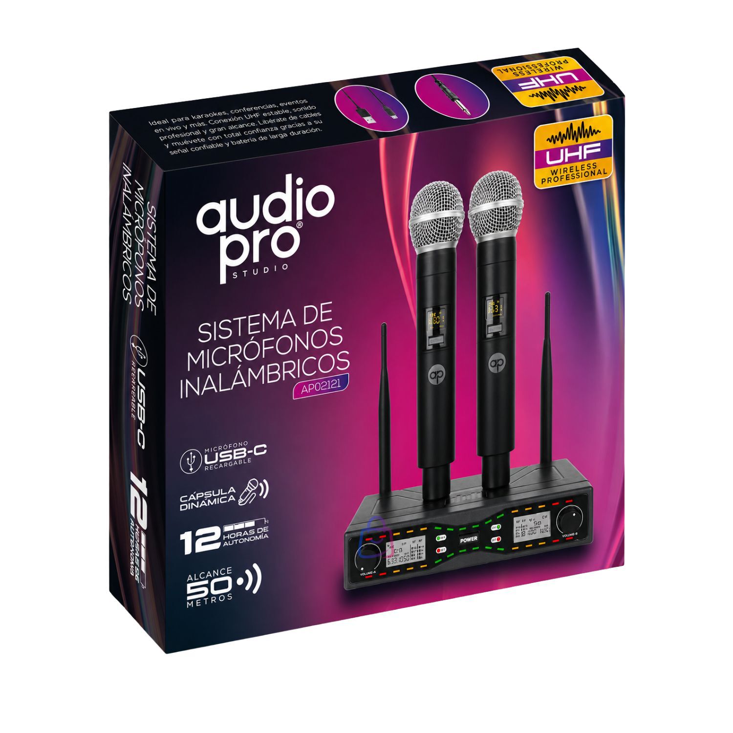Micr&oacute;fonos Inal&aacute;mbricos Uhf Dual 50m Recargables Usb C - Ps image number 2.0