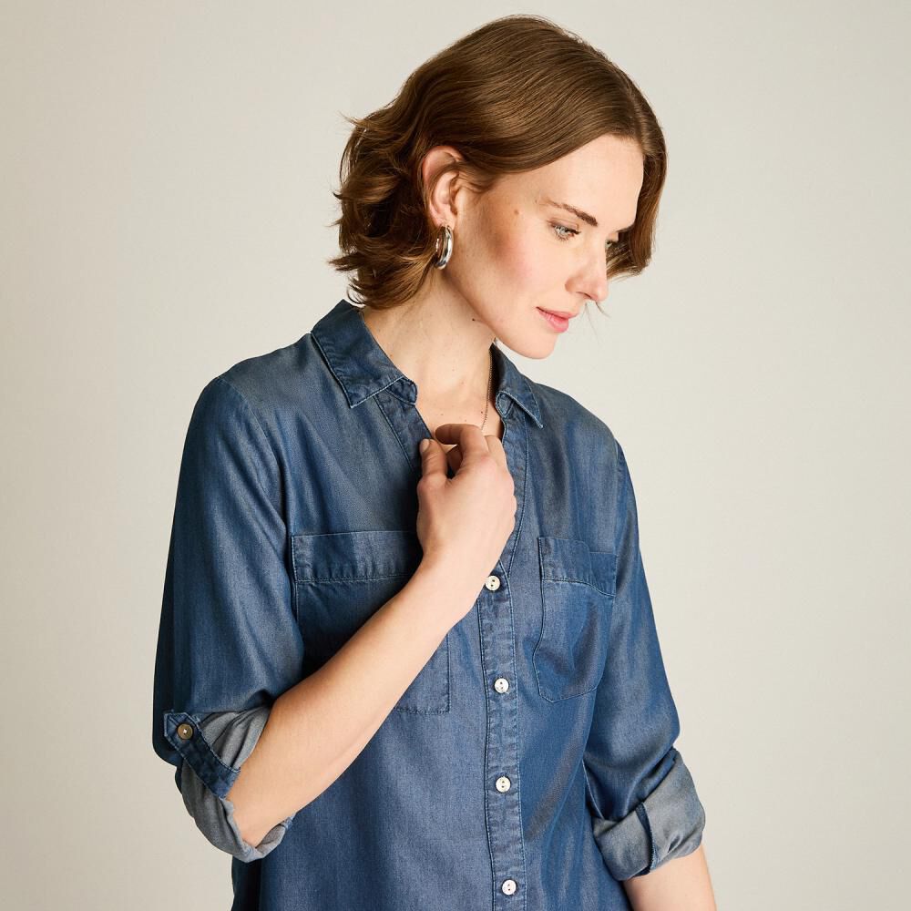Blusa Lyocell Manga Larga Roll Up Cuello Camisero Mujer Lorenzo Di Pontti image number 3.0
