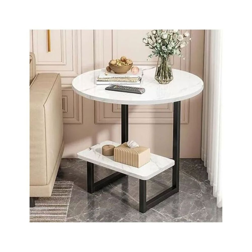 Mesa Auxiliar M&aacute;rmol Para Sof&aacute; Mesa Esquinera De 2 Nivel Blanco image number 2.0