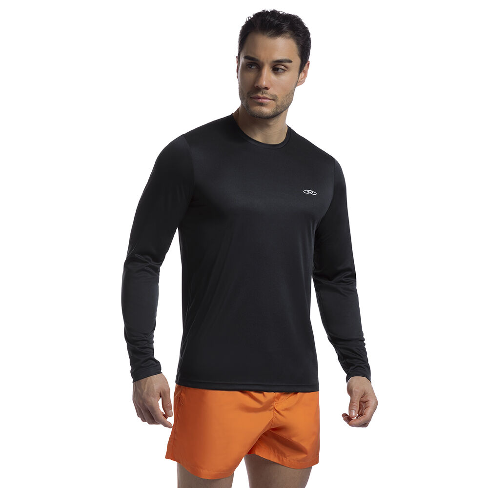 Polera Essential Manga Larga Negra Hombre image number 2.0