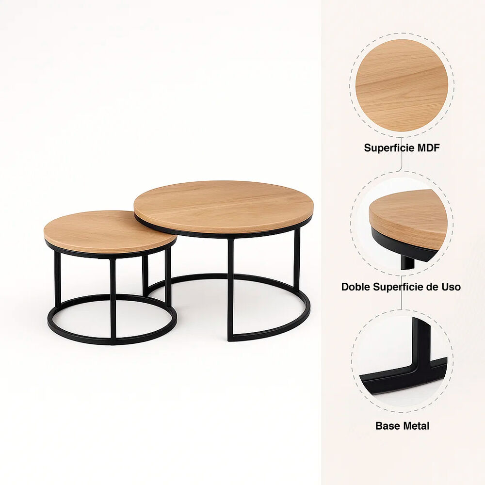 Juego De Mesas De Centro Anidadas - Madera Clara image number 4.0