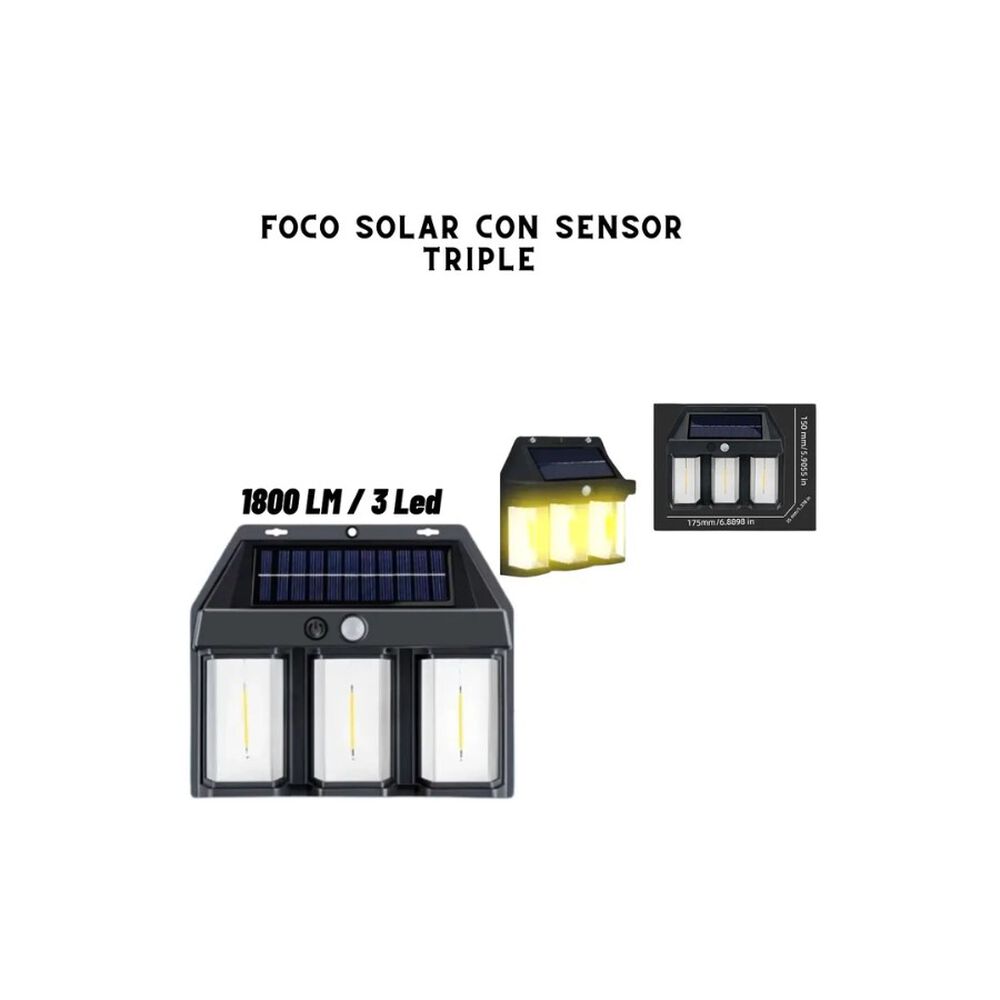 Lampara Aplique Solar Led Farol Pared Para Exterior Negro 3 Focos image number 3.0