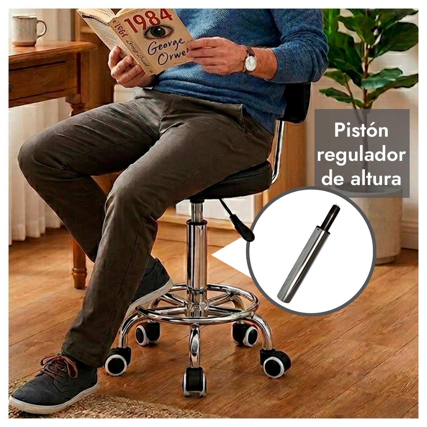 Silla Giratoria Multiuso Con Ruedas Ajustable Ergon&oacute;mica Y Est&eacute;tica image number 3.0