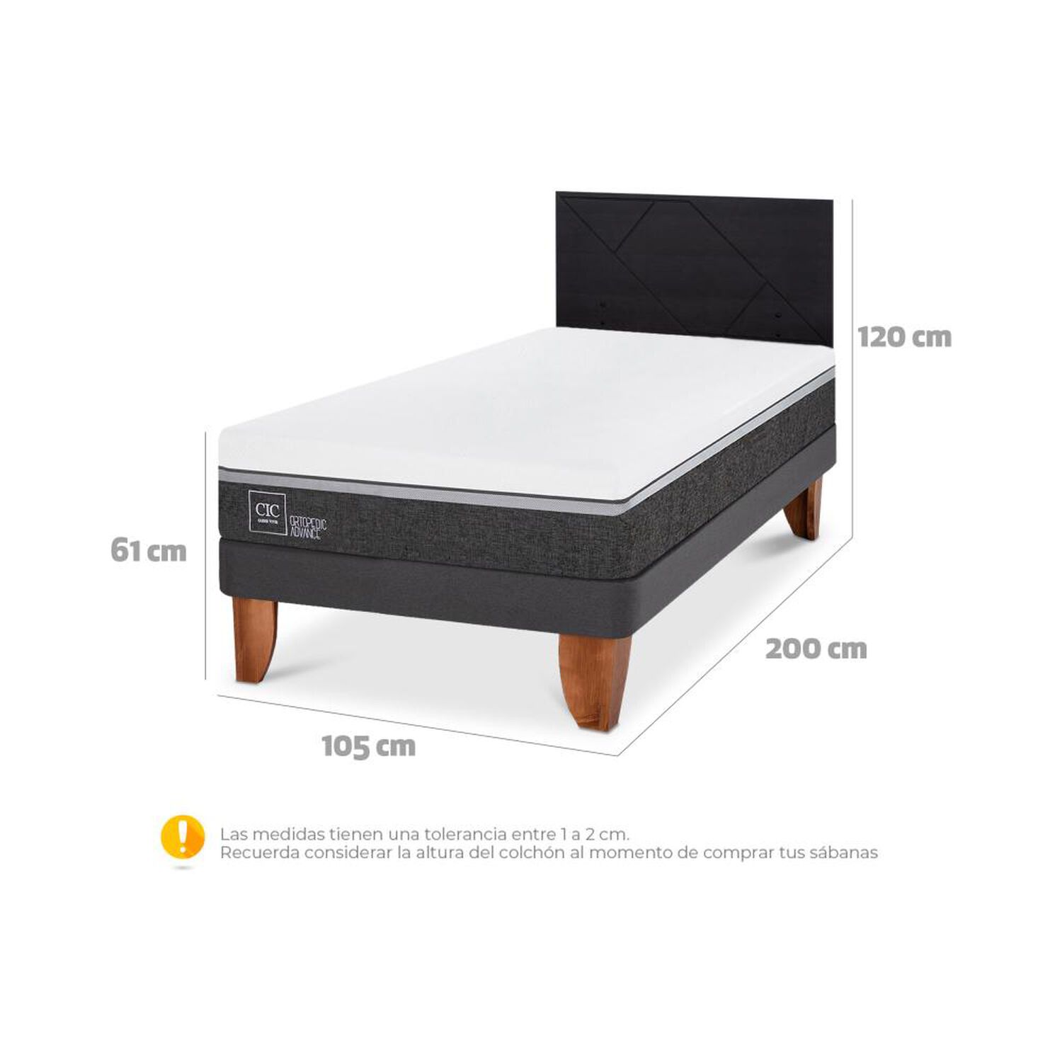Cama Europea Cic Ortopedic Advance / 1.5 Plazas / Base Normal + Respaldo image number 5.0