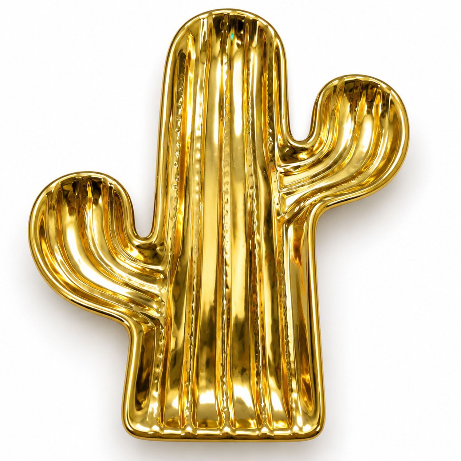 Bandeja Decorativa Cactus Dorada De Cer&aacute;mica Con Acabado Brillante image number 1.0
