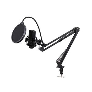 Kit Grabacion Microfono Negro Antipop Atril Metalico