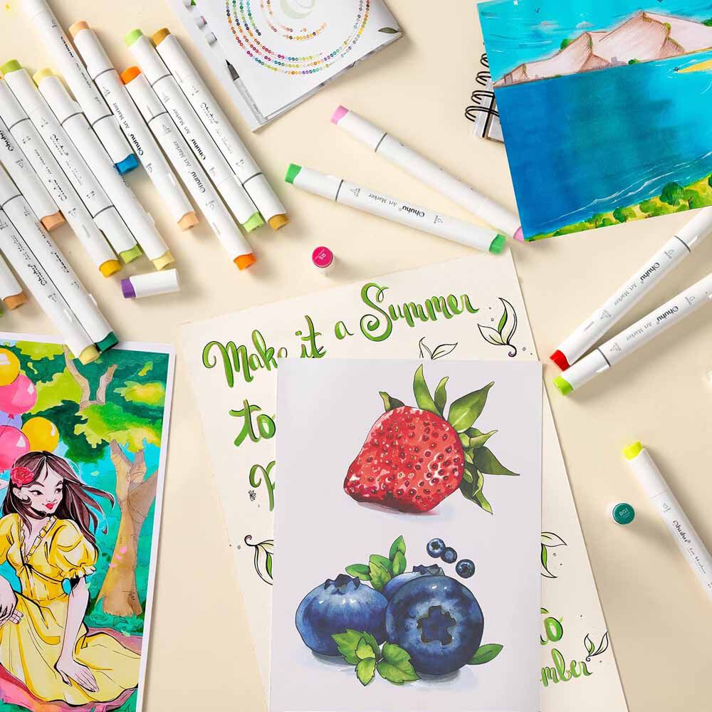 Ohuhu 104 Marcadores De Alcohol + 1 Blender. Pincel&fina image number 4.0