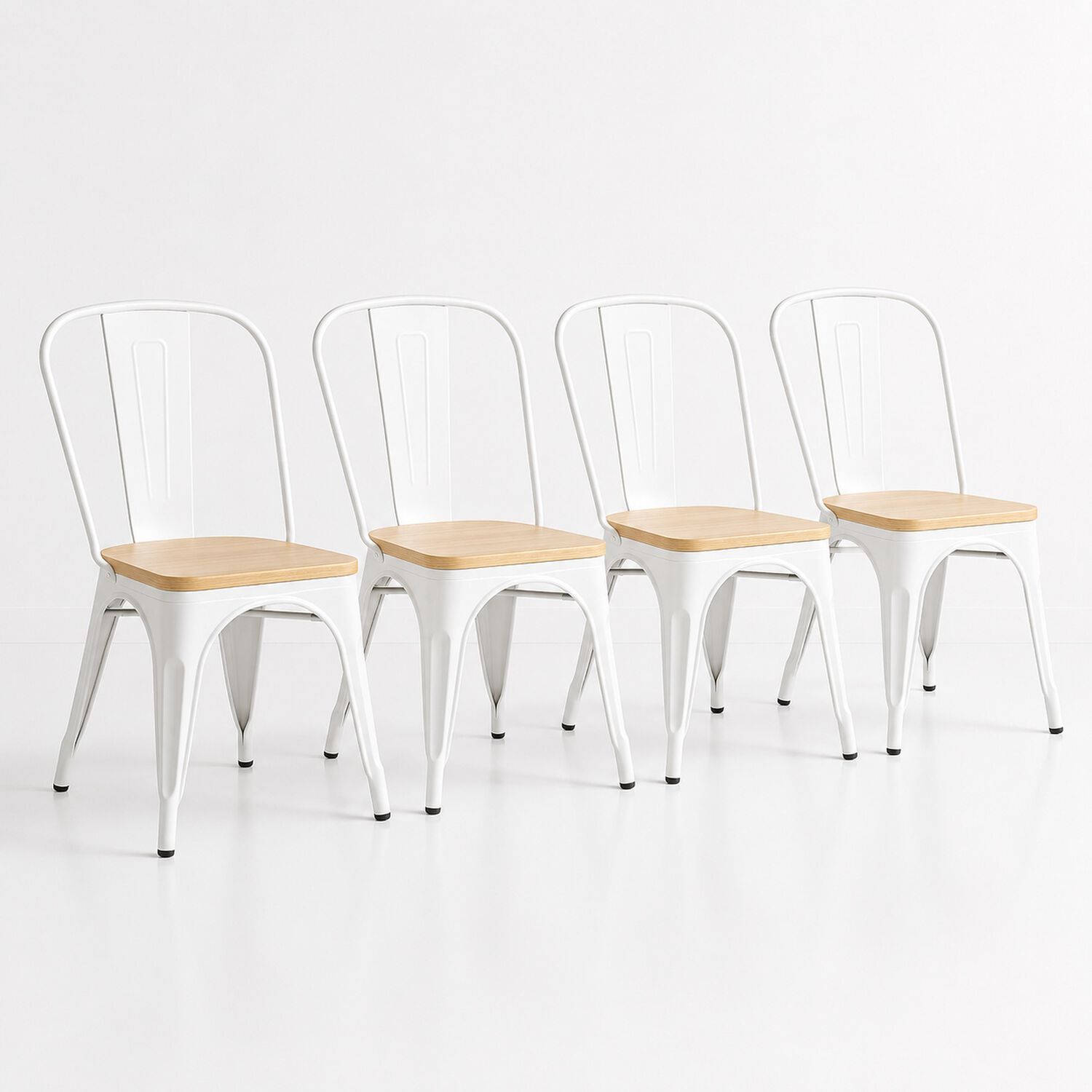 Pack De 4 Sillas Tolix Con Asiento De Madera Clara - Blanca image number 0.0